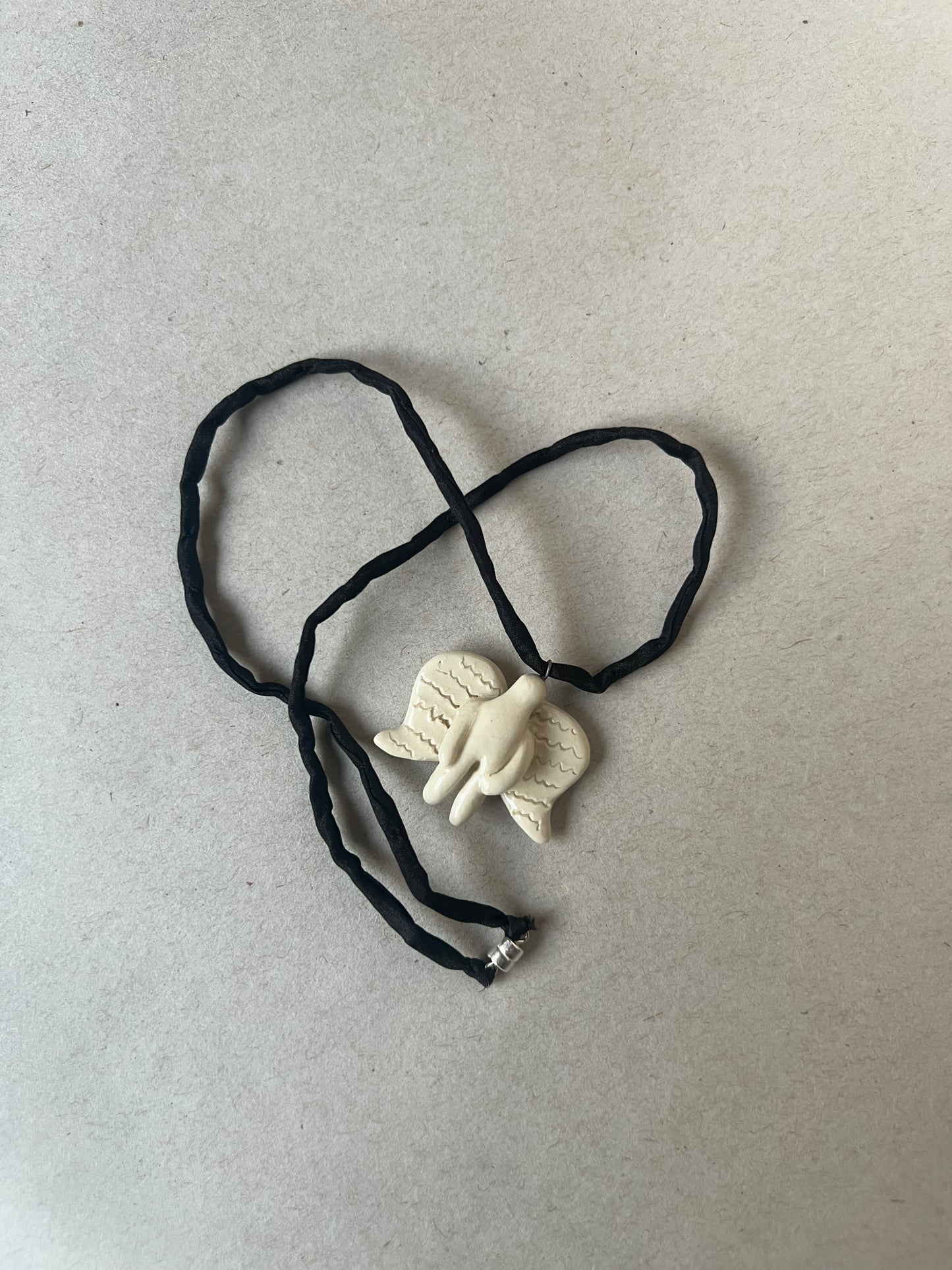 anioł necklace - bone & black silk 1