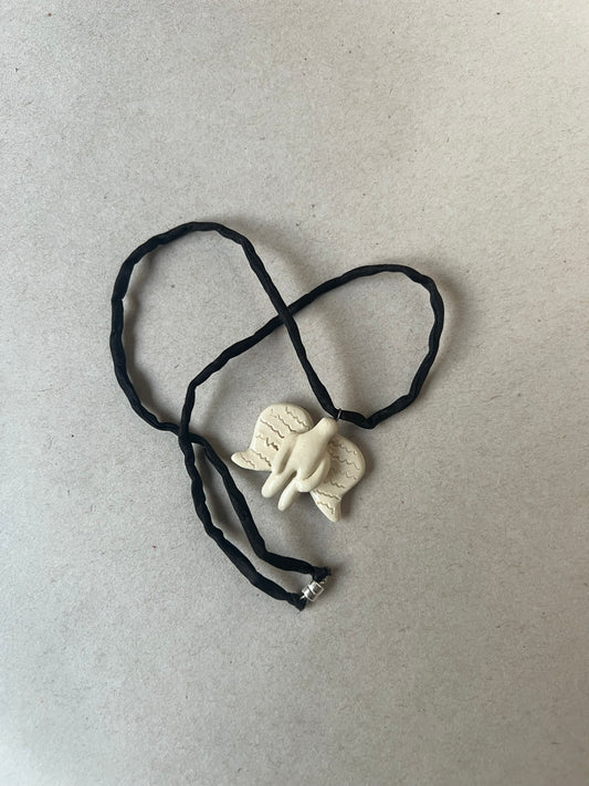 anioł necklace - bone & black silk 1