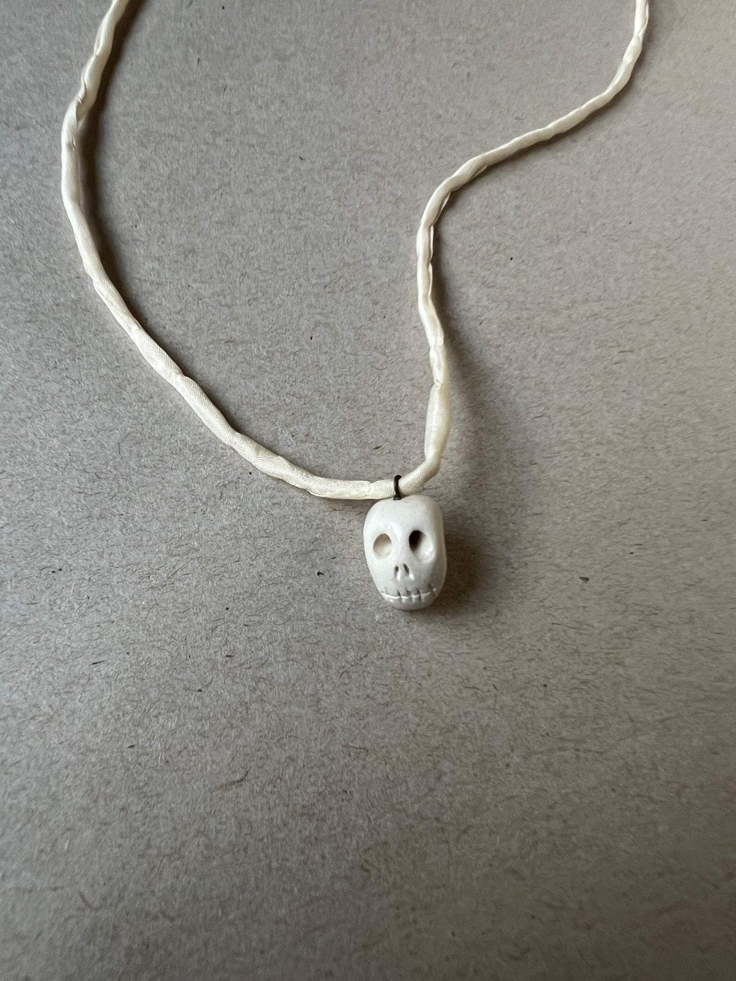 czaszka necklace - white & cream silk 1