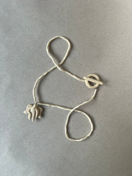 anioł necklace - bone & cream silk 1